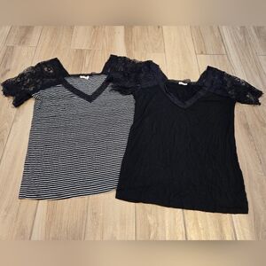2 POL Lace-trimmed Tees, S